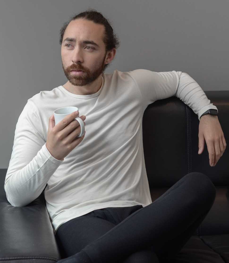 Men's Silkspun Long Sleeve Crew in Natural White