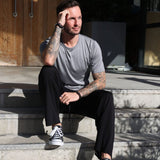 Men's Silkspun Lounge Pants in Black with a Short Sleeved Crew in Perfect Grey