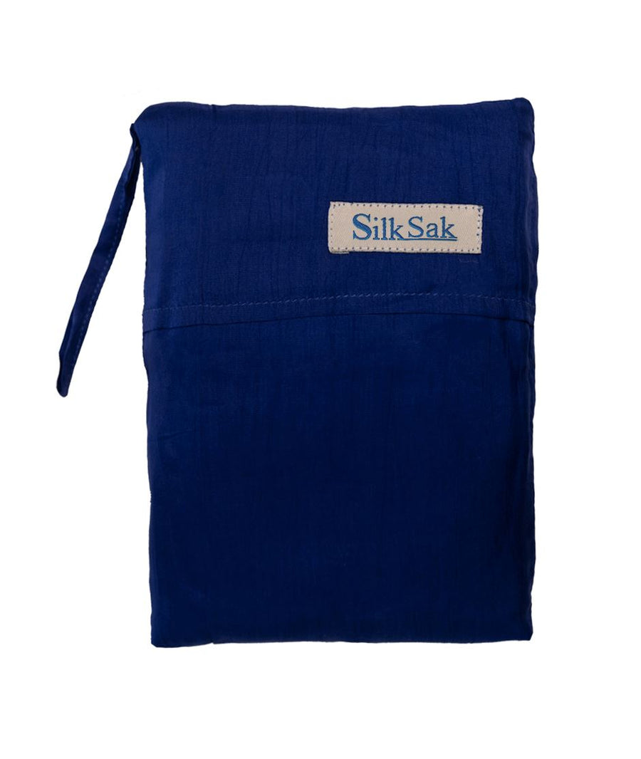 100% Silk Sleeping Bag Liner with slot for Pillow in Dark Blue