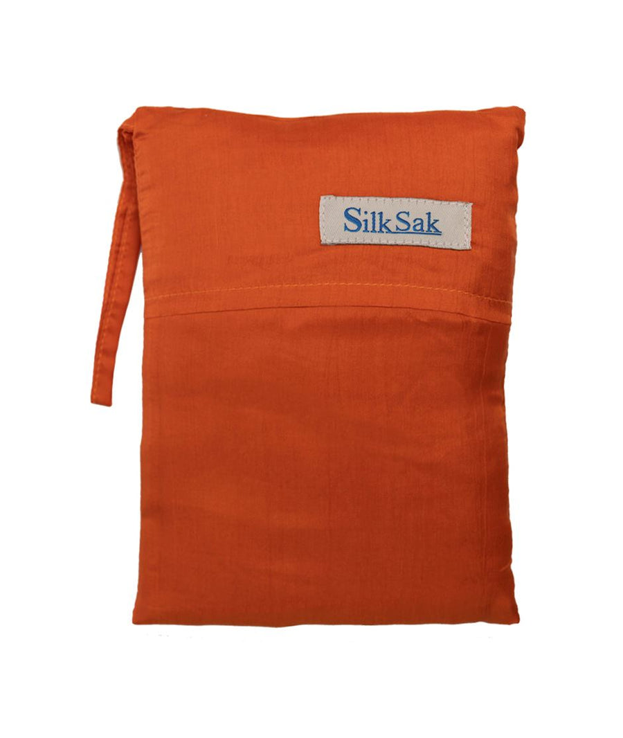 100% Silk Sleeping Bag Liner with slot for Pillow in Orange