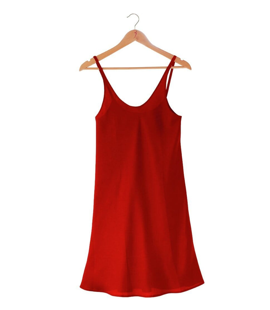 Women's 100% Pure Silk Crepe-de-Chine Slip Dress in Sunset Red