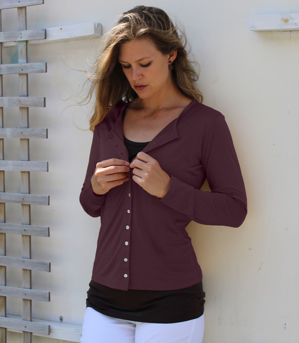 Women's Silkspun Cardigan on model in Port Royale