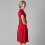 Woman wearing Silkspun Short Sleeve Classic Dress in Sunset