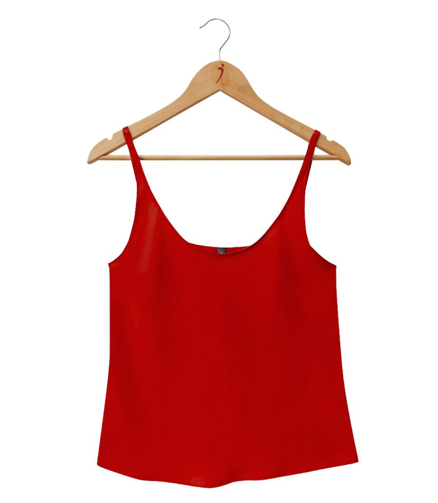 Women's 100% Pure Silk Crepe-de-Chine Camisole in Sunset Red