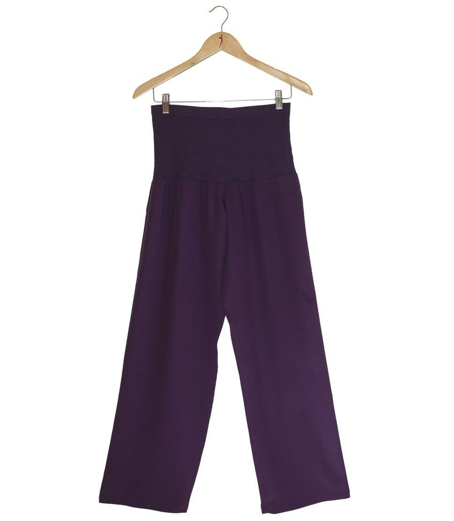  Women's 100% Pure Silk Crepe-de-Chine Pants in Damson Purple