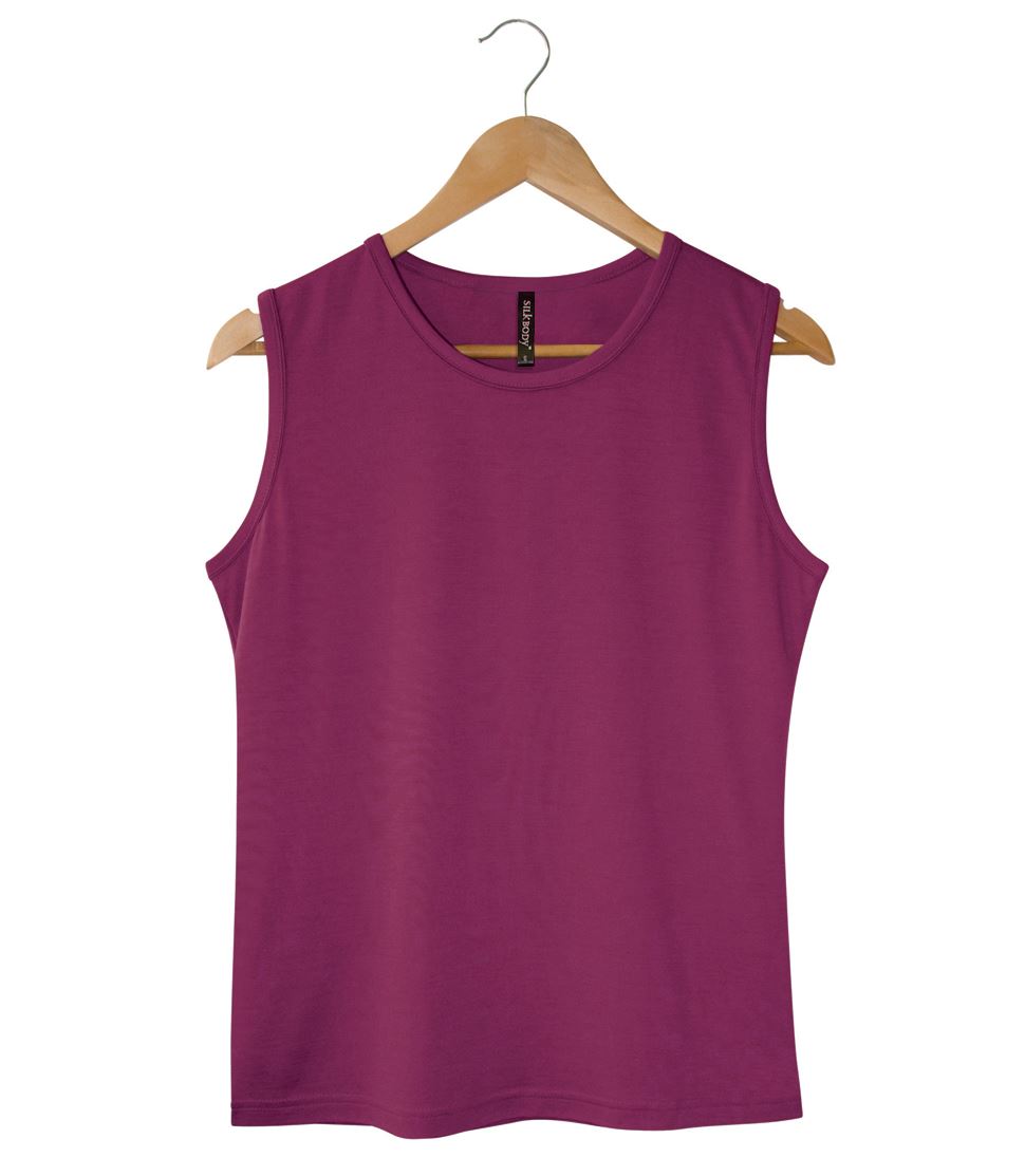 Women's Silkspun Sleeveless Crew in Mulberry Pink