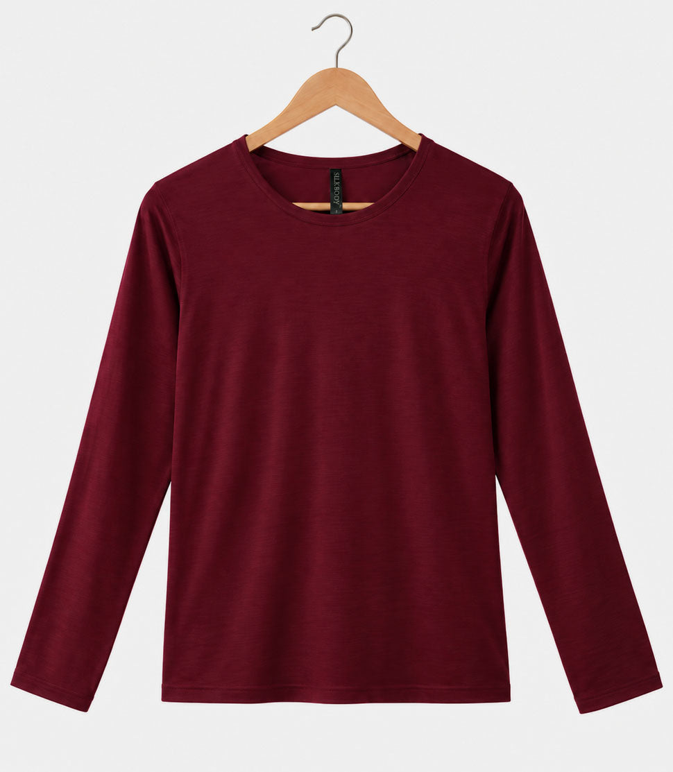Women's Silkspun Long Sleeved Crew in Bordeaux red