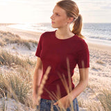 100% natural Silkspun Short Sleeved Crew top for women in Bordeaux red