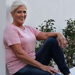 100% natural Silkspun Short Sleeved Crew top for women in Shell Pink