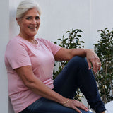 100% natural Silkspun Short Sleeved Crew top for women in Shell Pink