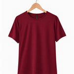 100% natural Silkspun Short Sleeved Crew top for women in Bordeaux red