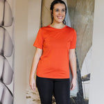 Women's Silkspun Short Sleeve Crew in Orange Blaze
