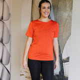 Women's Silkspun Short Sleeve Crew in Orange Blaze