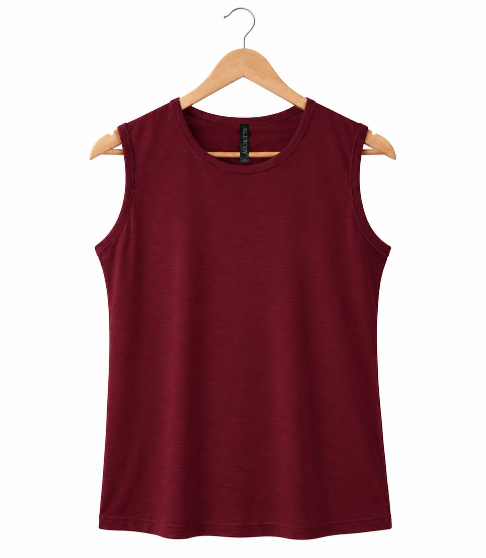Silkspun Sleeveless Crew in Bordeaux