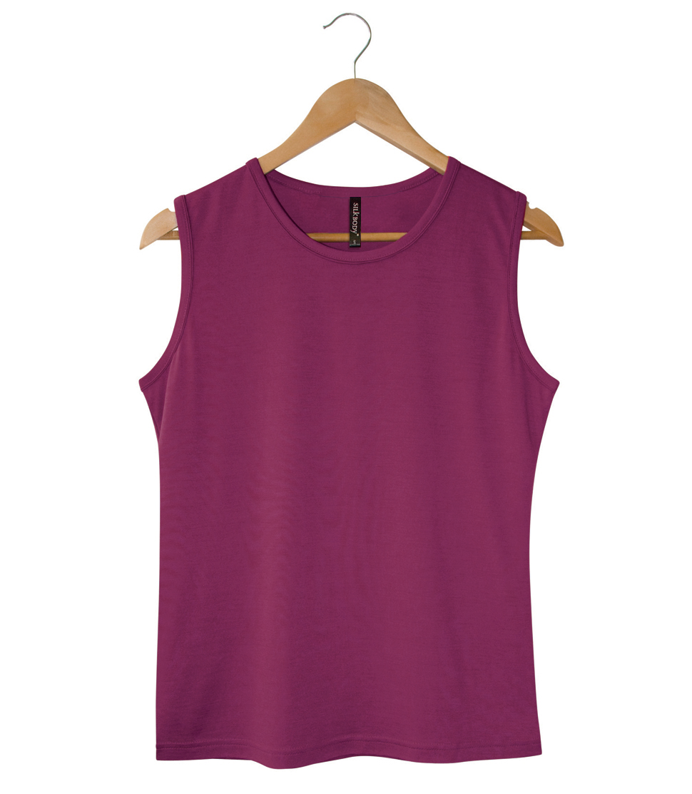 Silkspun Sleeveless Crew - Clearance; Mulberry Size S & L