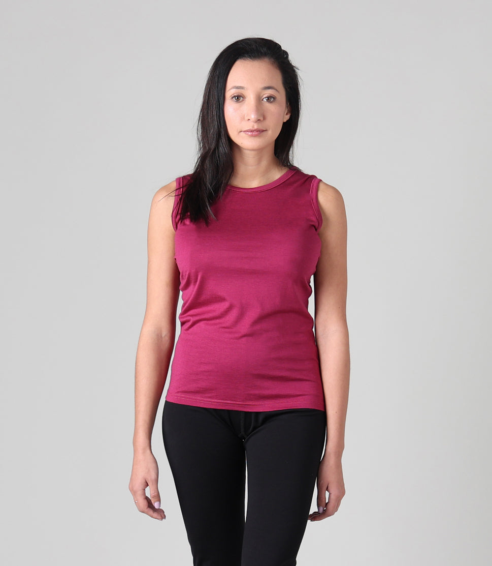 Silkspun Sleeveless Crew for Women in Mulberry pink