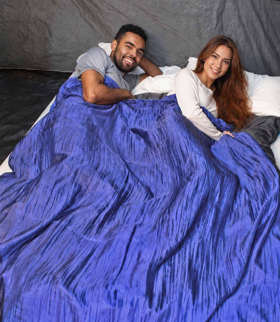 100% silk Double Silksak - a Parachute silk Sleeping Bag liner provide extra room one, or cosy camping for two people.  