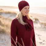 Silkspun Unisex Caterpillar Hat and Scarf in Bordeaux red