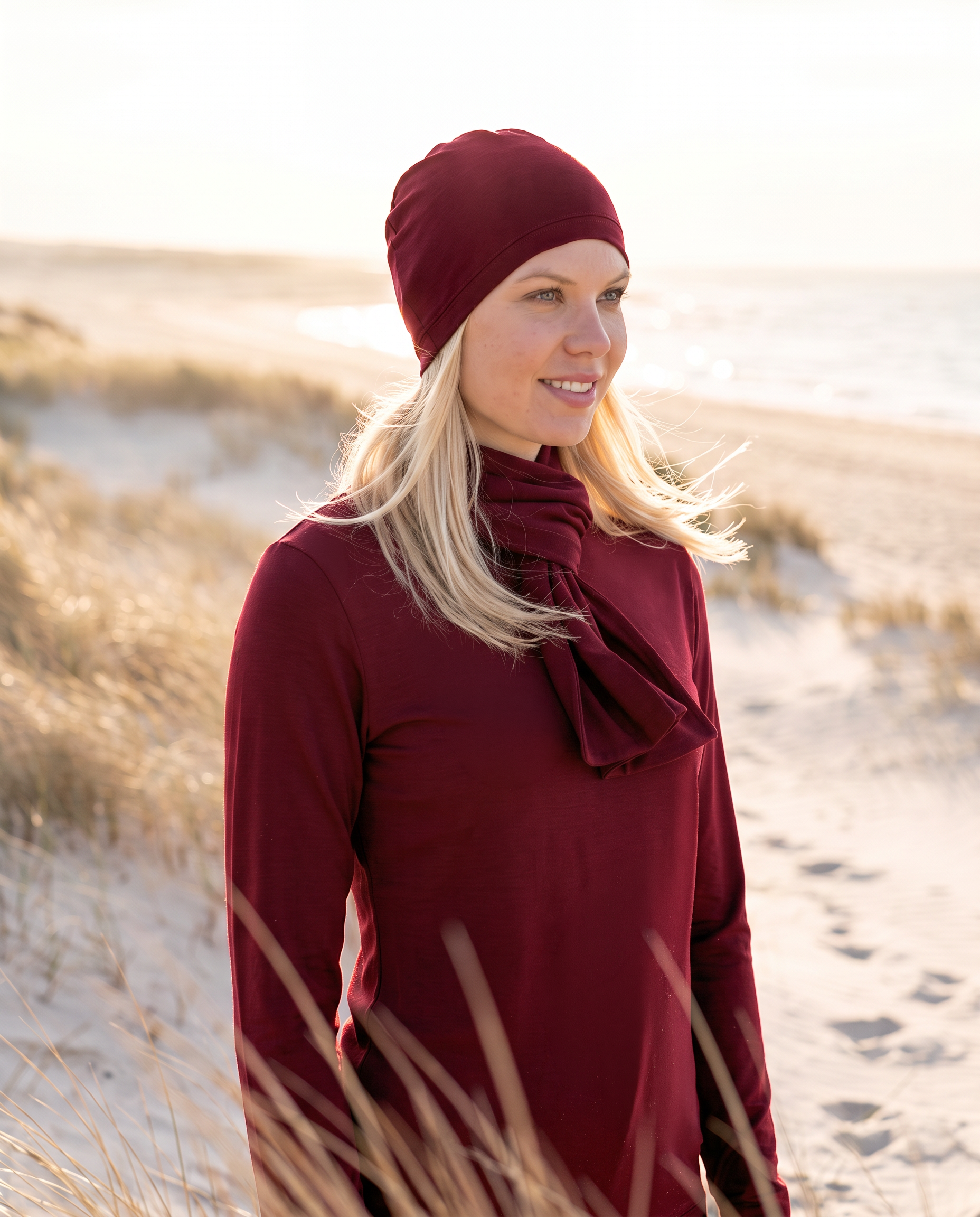 Silkspun Unisex Caterpillar Hat and Scarf in Bordeaux red