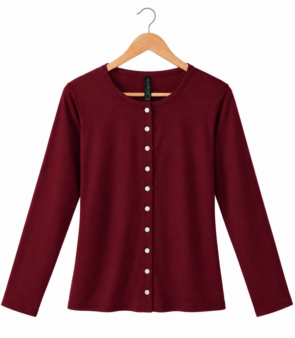 Women's Silkspun Buttoned Cardigan in Bordeaux red