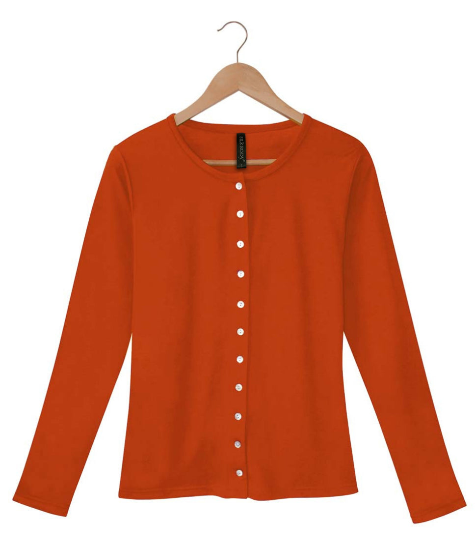Women's Silkspun Buttoned Cardigan in Orange Blaze