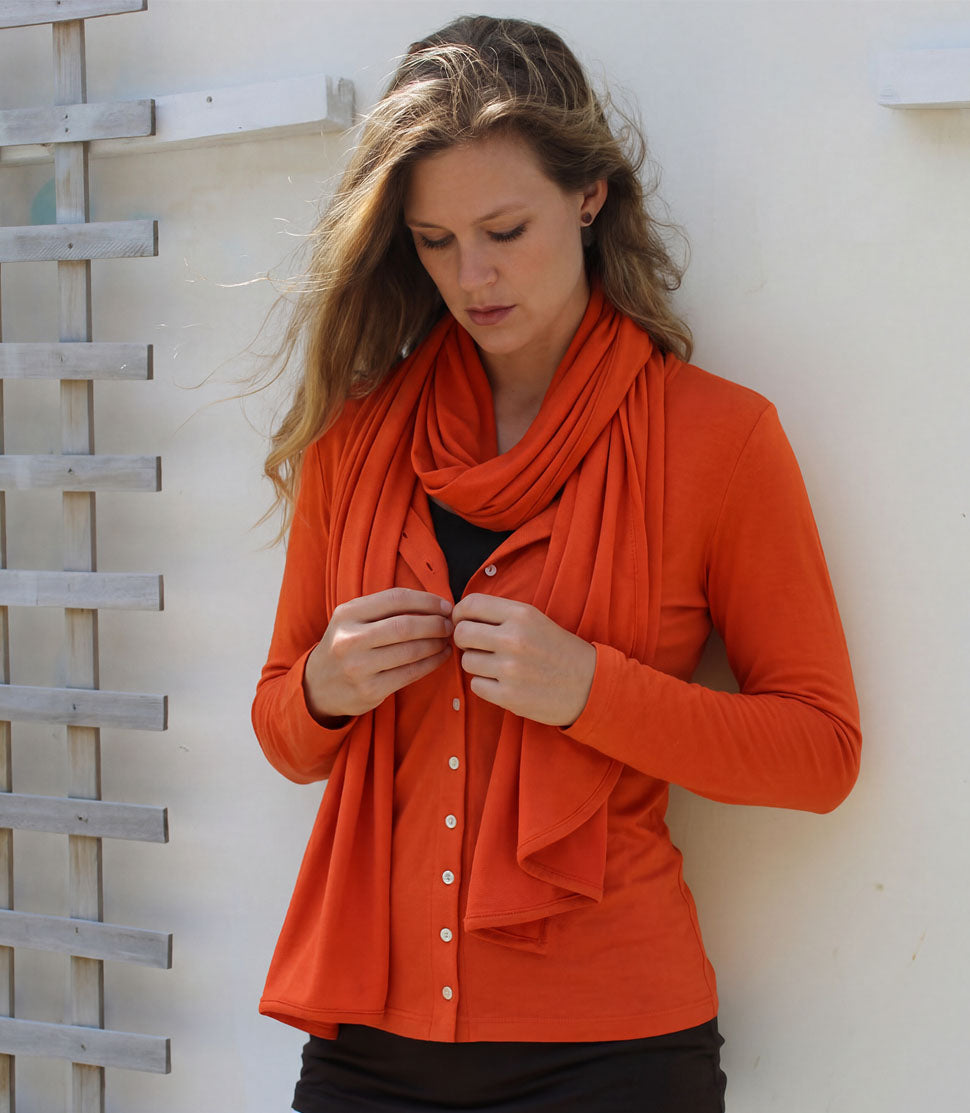 Silkspun Cardigan together with Silkspun Wrap Scarf in Orange Blaze