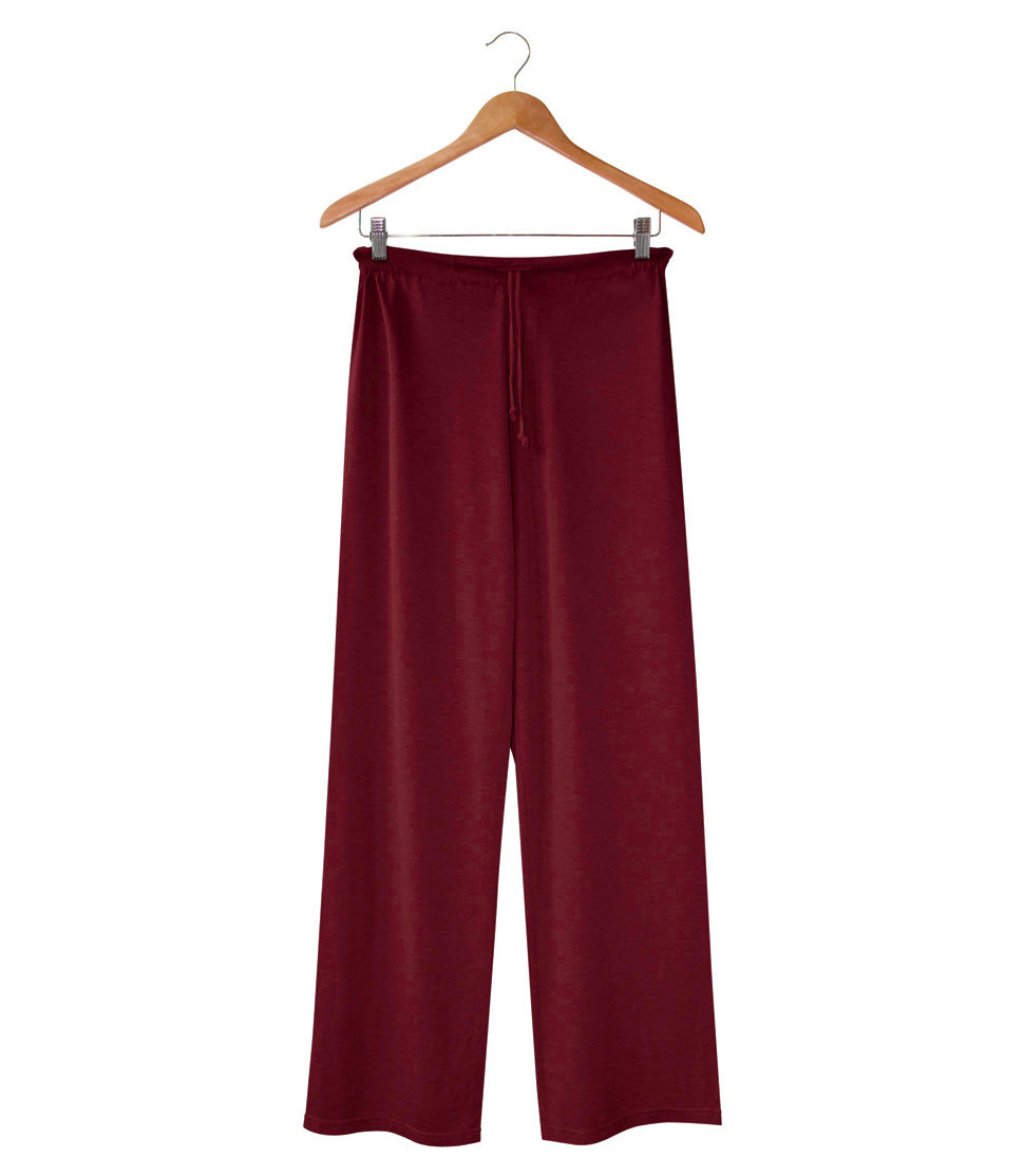 Silkspun 100% natural Pyjama Pants in Bordeaux red, featuring a loose elastic waist with drawstring