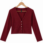 Silkspun Cropped V Neck Cardigan in Bordeaux red