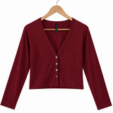 Silkspun Cropped V Neck Cardigan in Bordeaux red