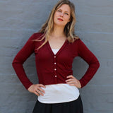 Silkspun V Neck Cropped Cardigan in Bordeaux red