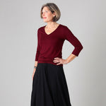 Women's Silkspun 3/4 Sleeve V Neck in Bordeaux red