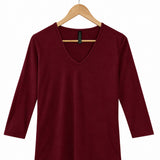 Women's Silkspun 3/4 Sleeve V Neck in Bordeaux red
