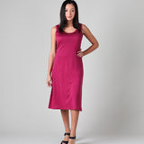 Woman wearing Silkspun Sleeveless Dress in Mulberry pink