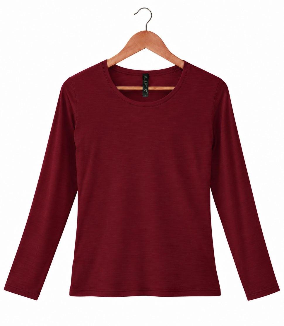 Silkspun Long Sleeve Scoop in Bordeaux red