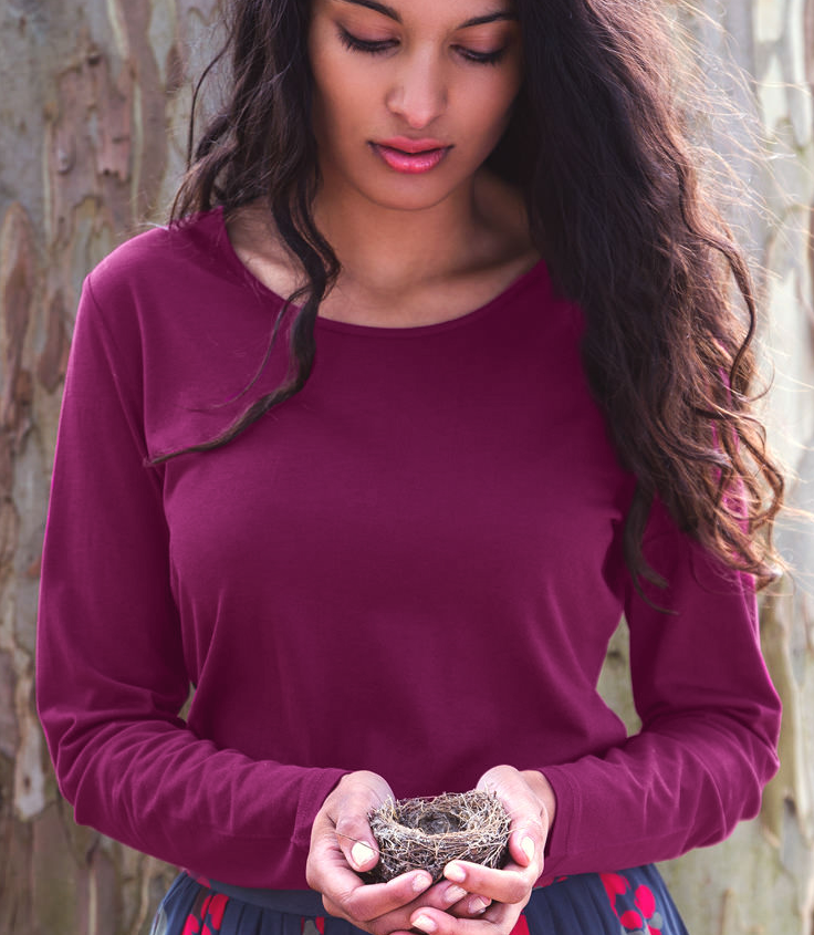 Silkspun Long Sleeve Scoop in Mulberry pink