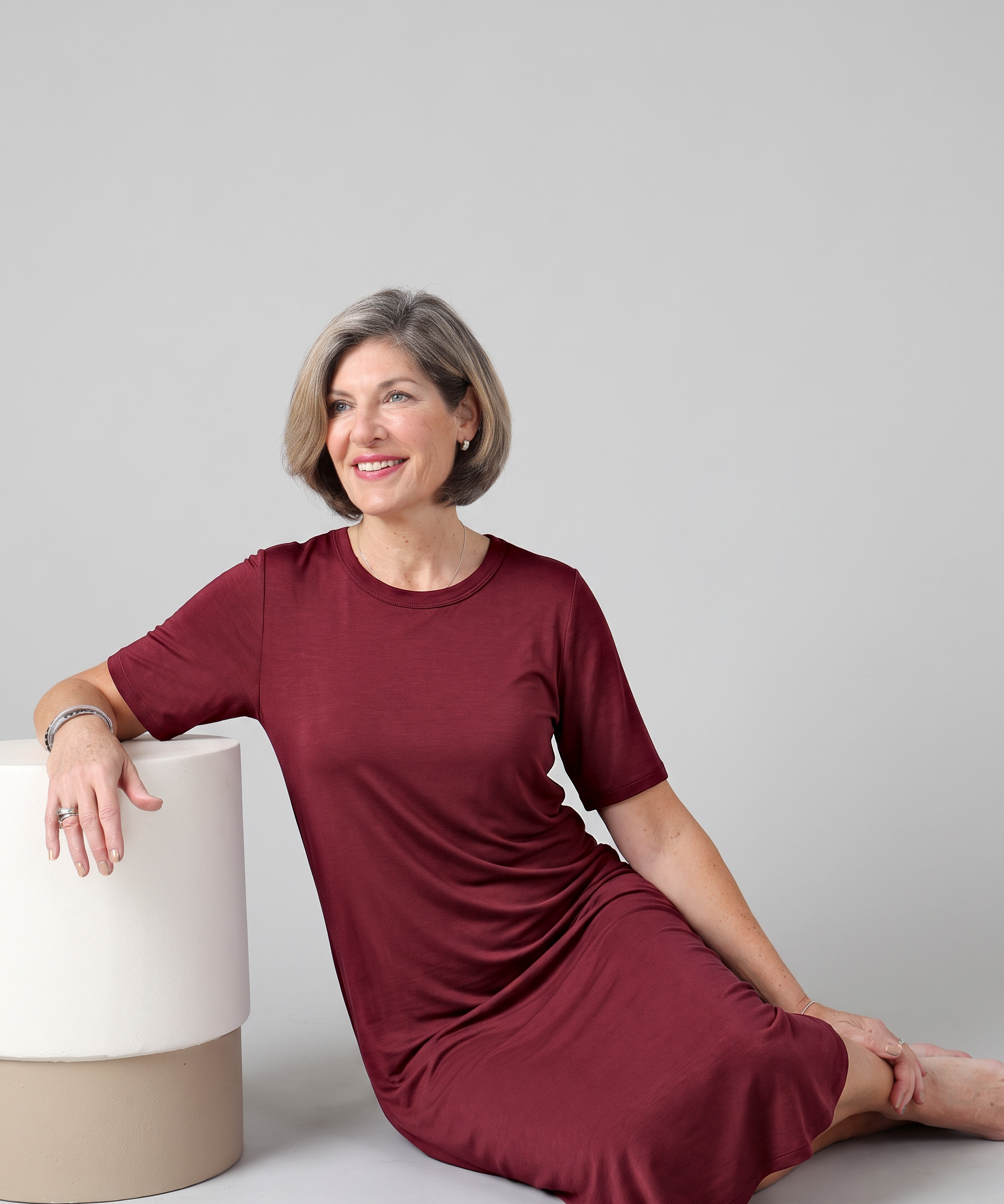 100% natural Silkspun T-Shirt Nightgown in Bordeaux red