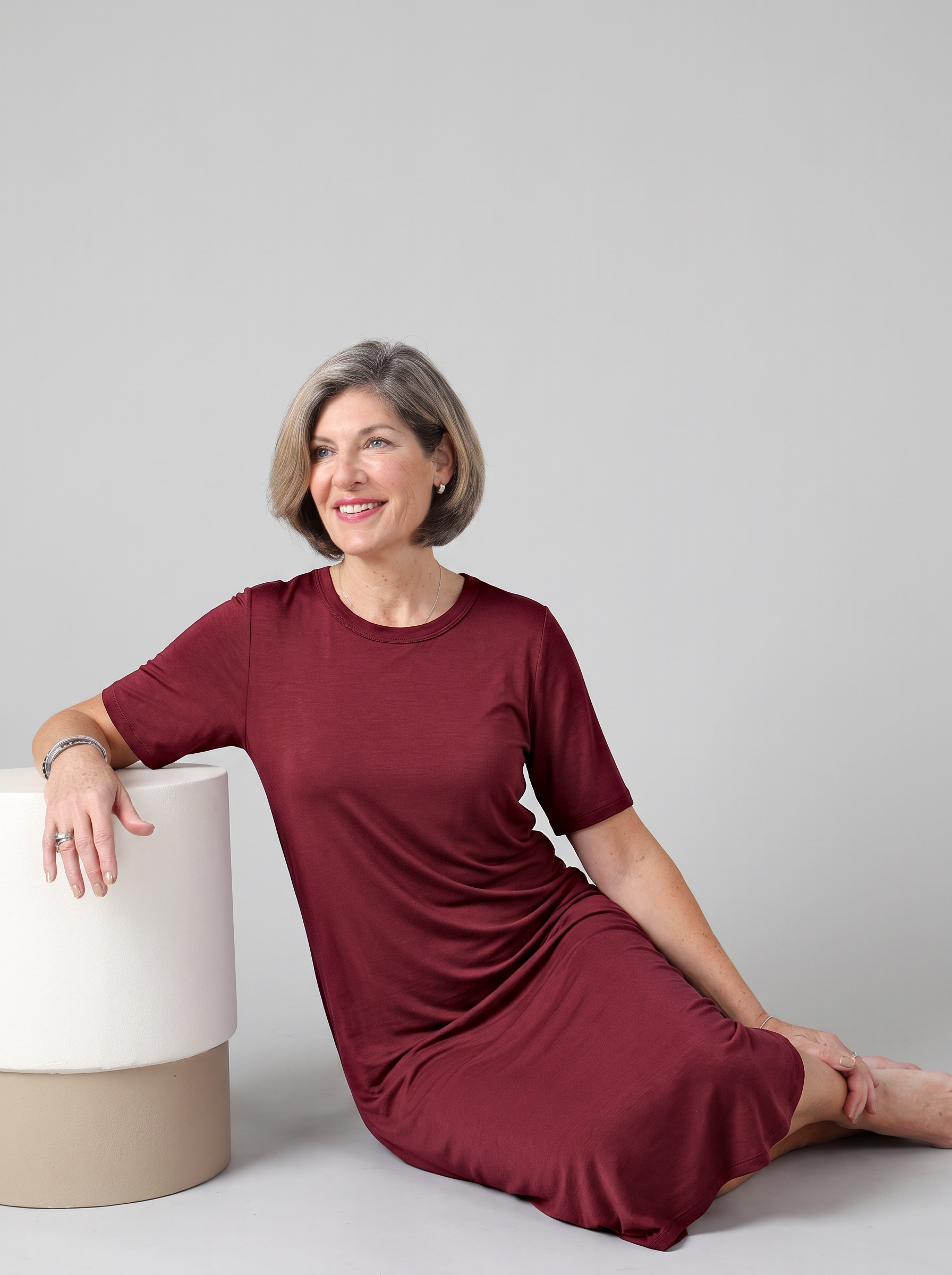 100% natural Silkspun T-Shirt Nightgown in Bordeaux red