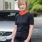 Women's Silkspun Short Sleeve Button-through Top in Black