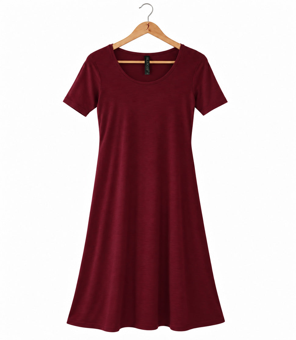 Women's Silkspun Short Sleeve Classic Dress in Bordeaux Red