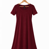 Women's Silkspun Short Sleeve Classic Dress in Bordeaux Red