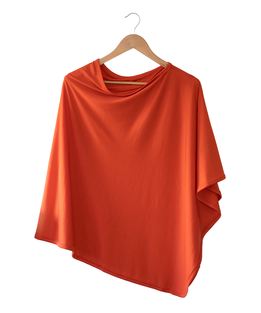100% natural silk/merino/cotton Silkspun Poncho in Orange Blaze