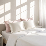 100% mulberry silk Essential PIllowslip with hidden zip closure pictured here in Dusky Pink and Natural White