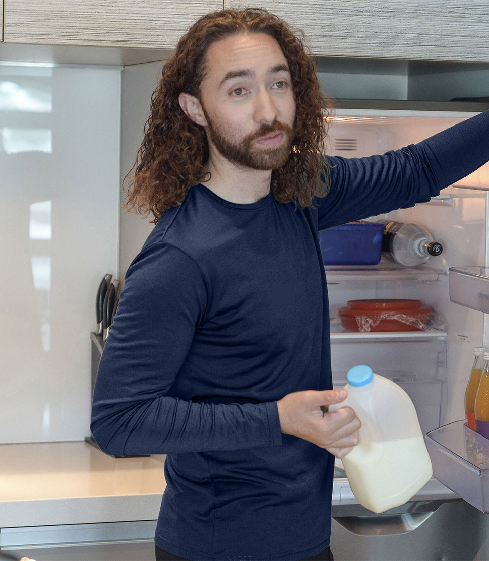 Men's Silkspun Long Sleeve Crew in Navy blue