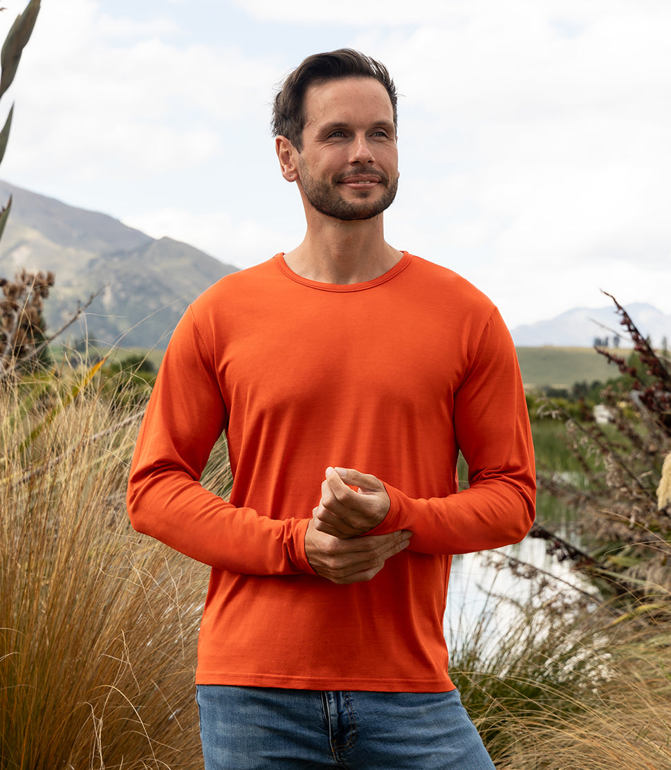 Men's Silkspun Long Sleeve Crew in Orange Blaze