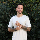 Man wearing Men's Silkspun Short Sleeved Crew