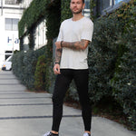 Men's Silkspun Legliner in Black & Silkspun Short Sleeved Crew in Natural White