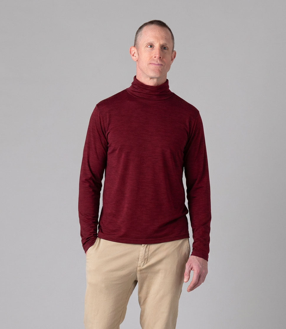 Men's Silkspun Polo Neck in Bordeaux red