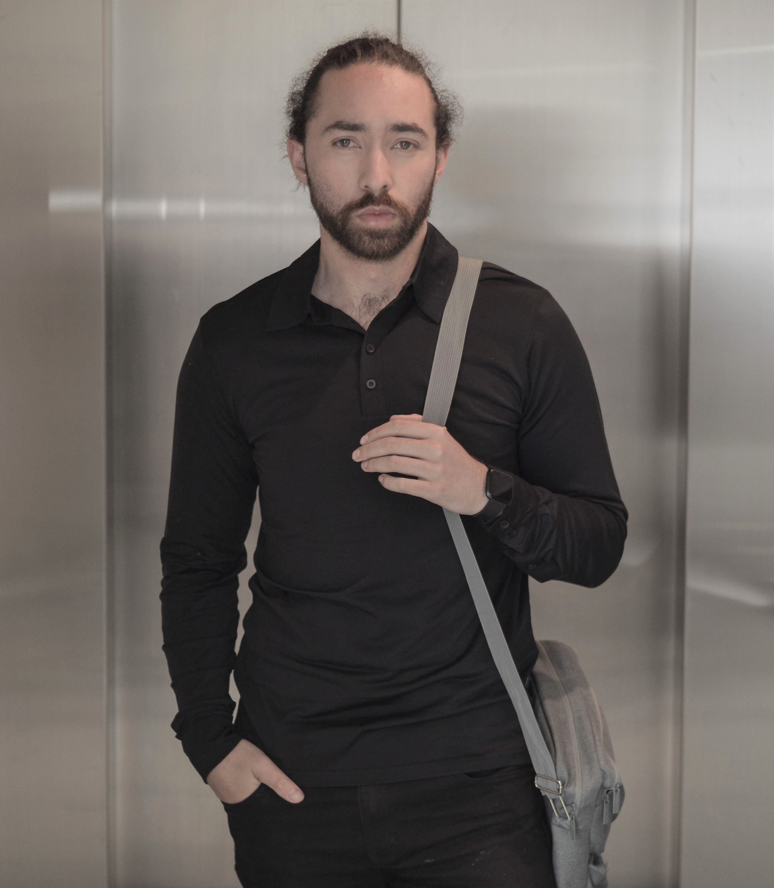 Men's Silkspun Long Sleeve Polo Shirt available in Black or Bordeaux red