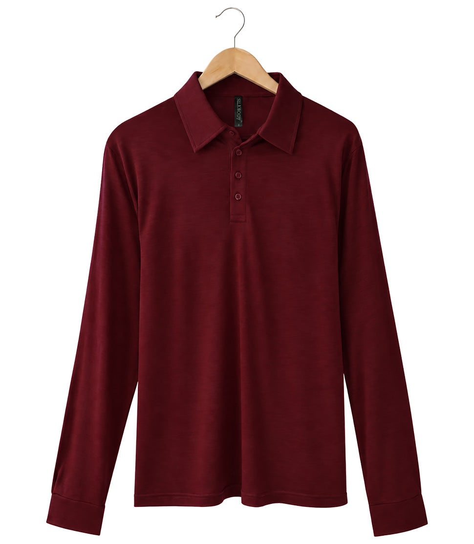 Men's Long Sleeve Polo Shirt in Bordeaux Red