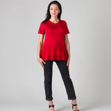 Women's Silkspun/Crepe-de-Chine Layered Top in Sunset Red